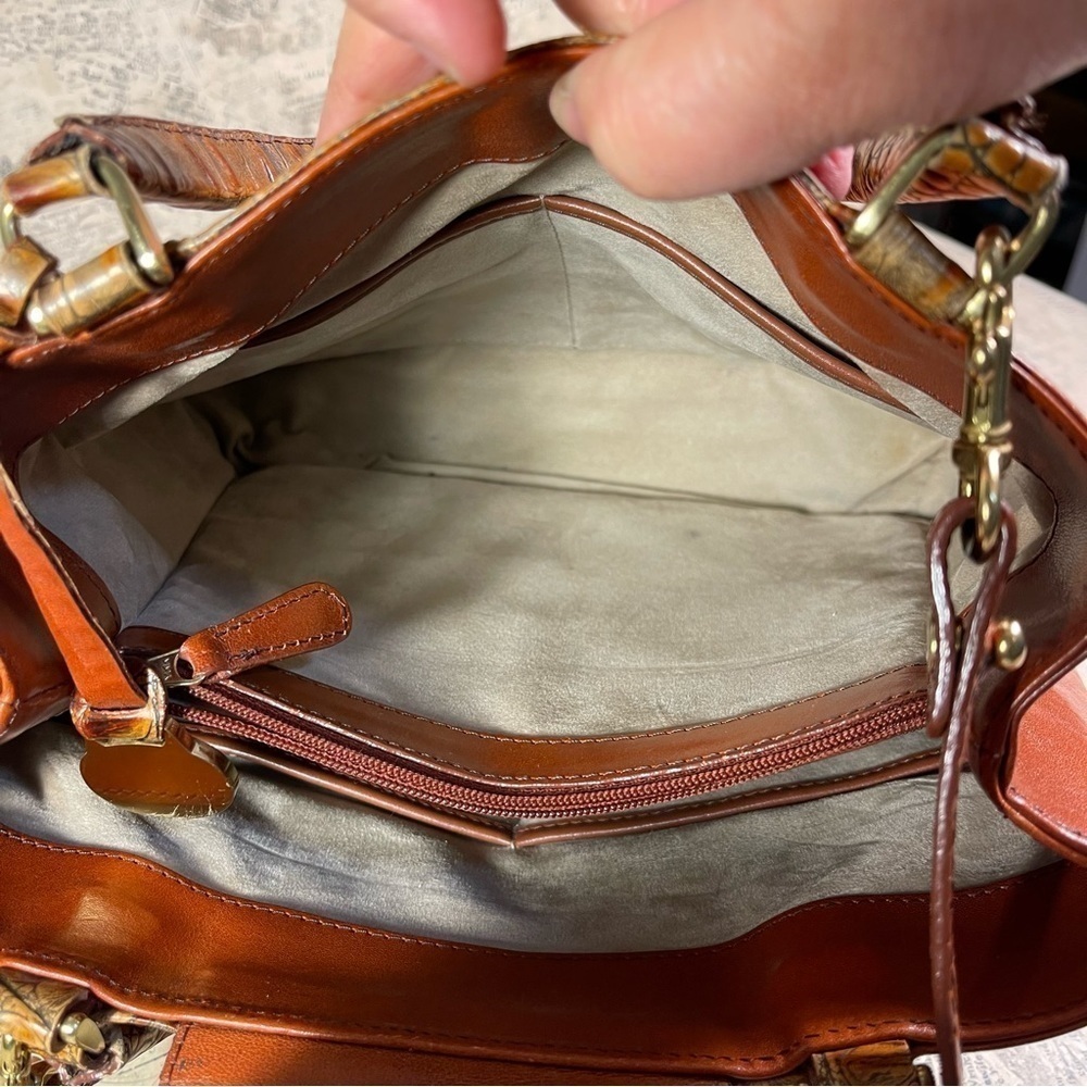 Vintage Brahmin Tuscan Brown Orange Croc Embossed Leather Satchel Crossbody Bag - Picture 10 of 15